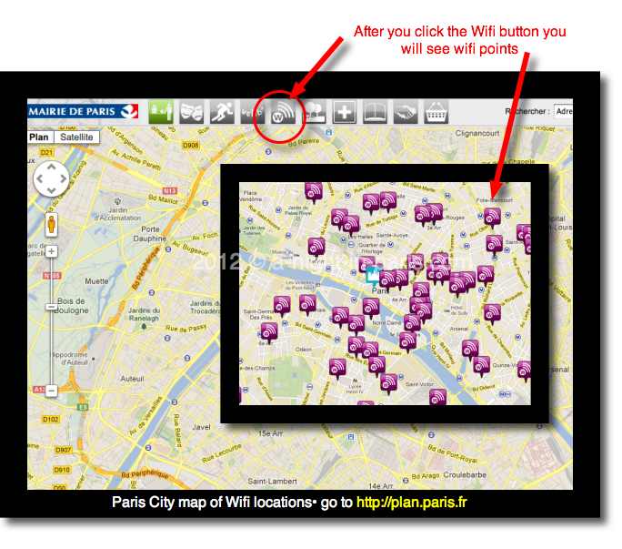 iPhone in Paris Wifi map markers from the City of Paris