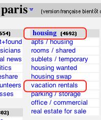 click Vacation Rentals on the Craigslist Paris page