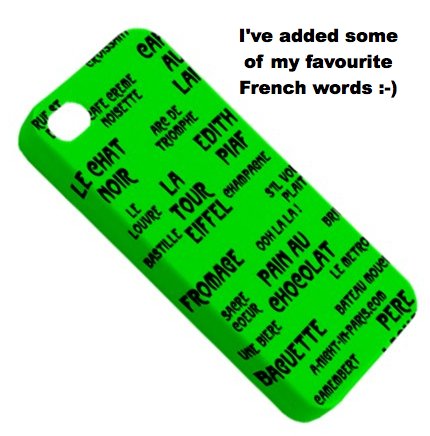 Smart phone covers with French words designed by Teena Hughes (image)
