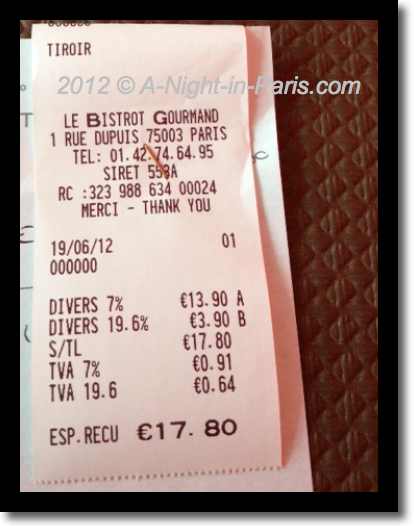 Le Bistrot Gourmand - receipt (image)