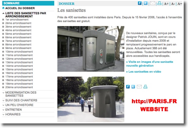 Location of public toilets in Paris (snapshot image from paris.fr website)