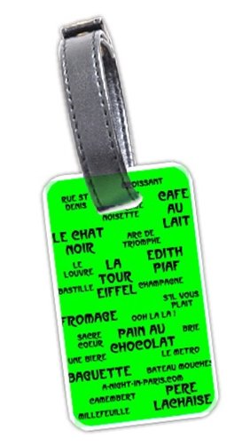 Luggage tags for Paris, lime green with French words