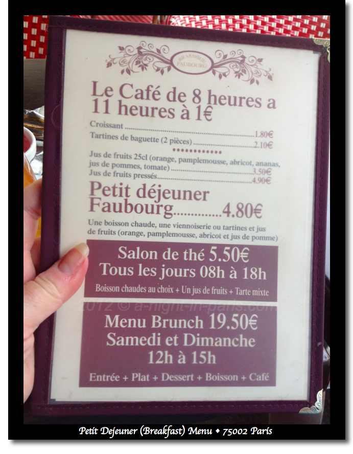 Petit Dejeuner in Paris - menu 4.80 euro (image)