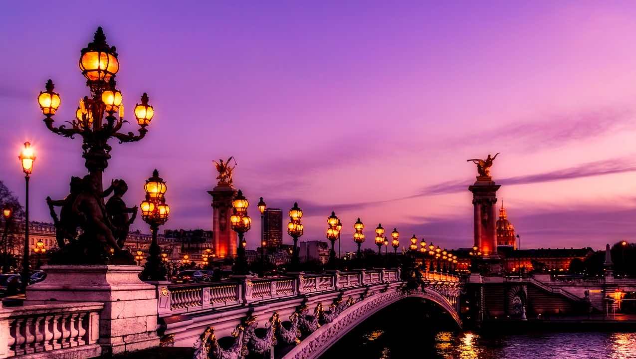 Public holidays in Paris - beautiful bridge at twilight