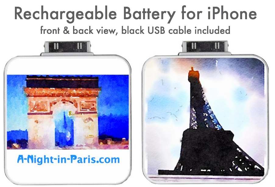 Rechargeable battery for iPhone Eiffel Tower and Arc de Triomphe